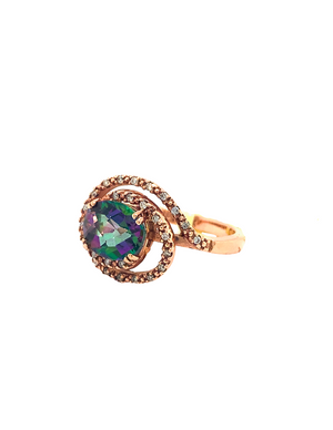 10kt Rose Gold Mystic Topaz + Diamond Ring