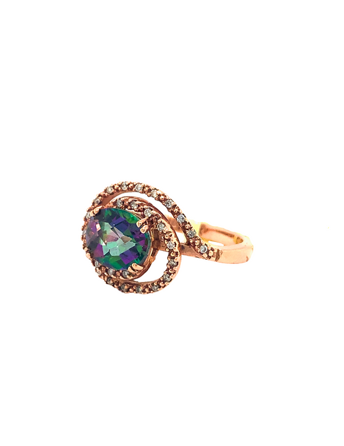 10kt Rose Gold Mystic Topaz + Diamond Ring