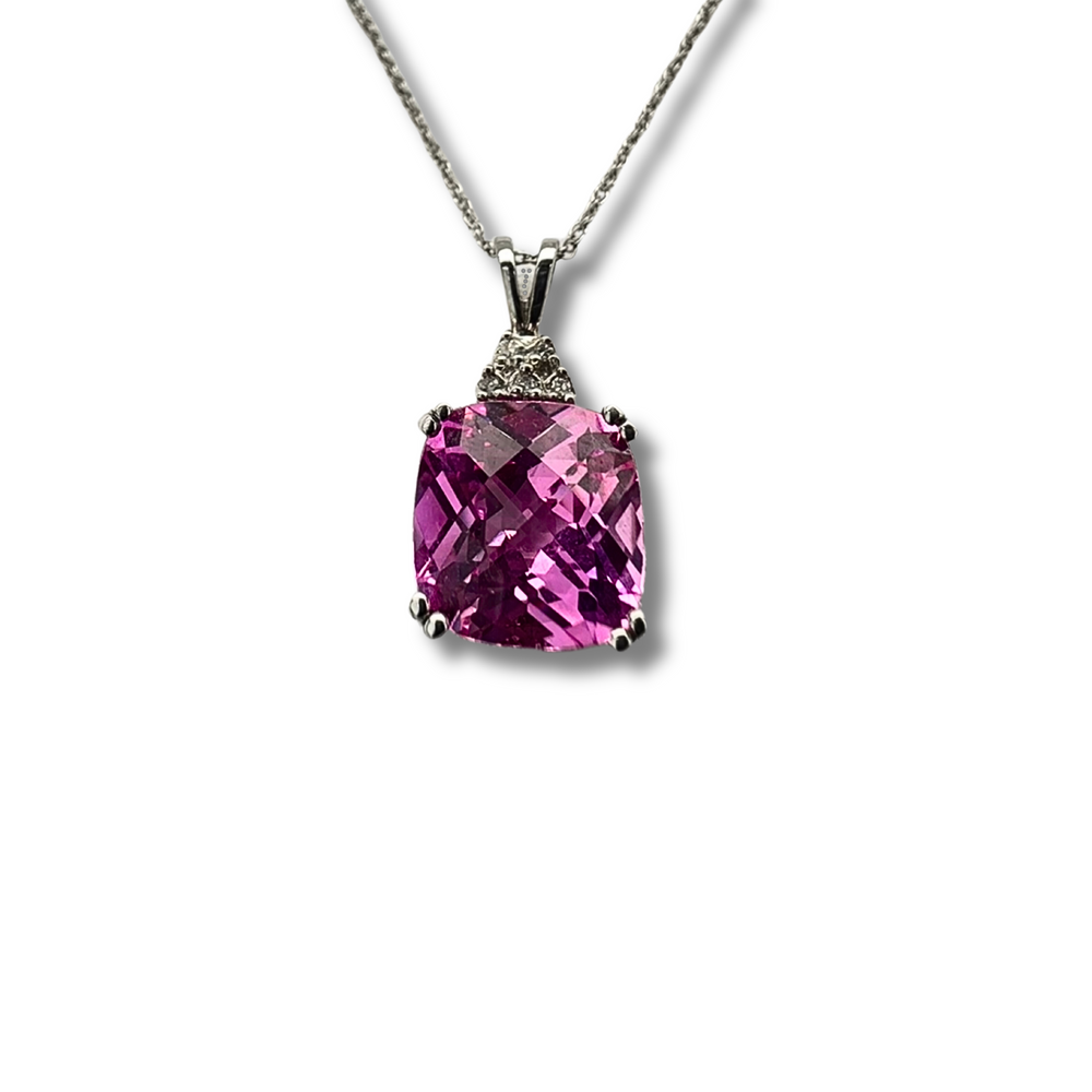 10KW Pink Quartz and Diamond Accent Pendant