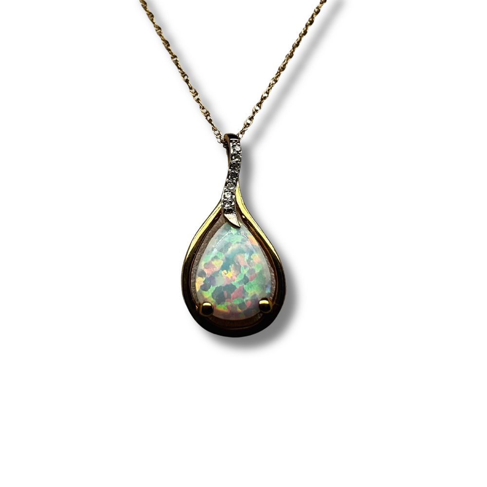 10KY Opal and Diamond Pendant