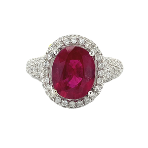 14KW Ruby and Pavé Diamond Halo Ring
