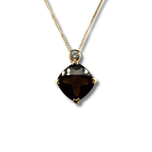 10KY Smokey Quartz and Diamond Pendant