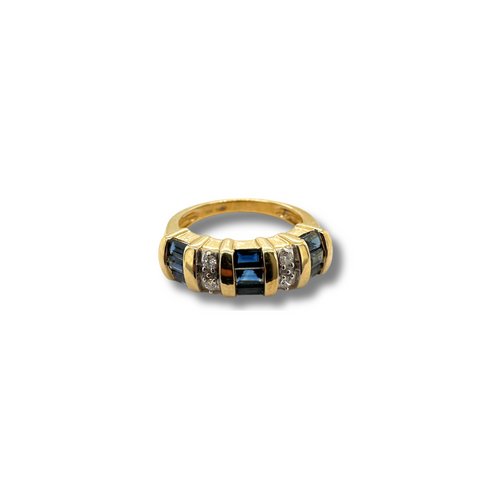 14KY Blue Sapphire and Diamond Fashion Band