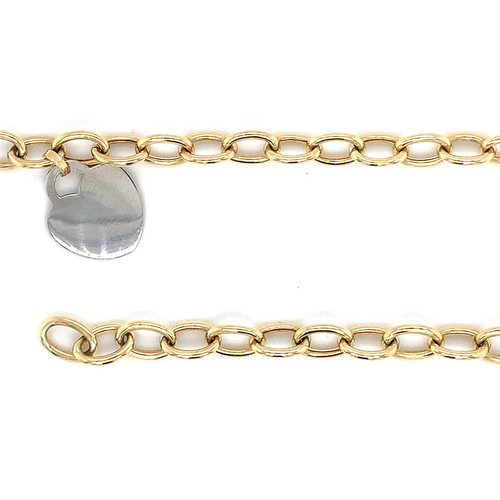 14kt Yellow Gold 7inch Rolo with Heart charm Bracelet