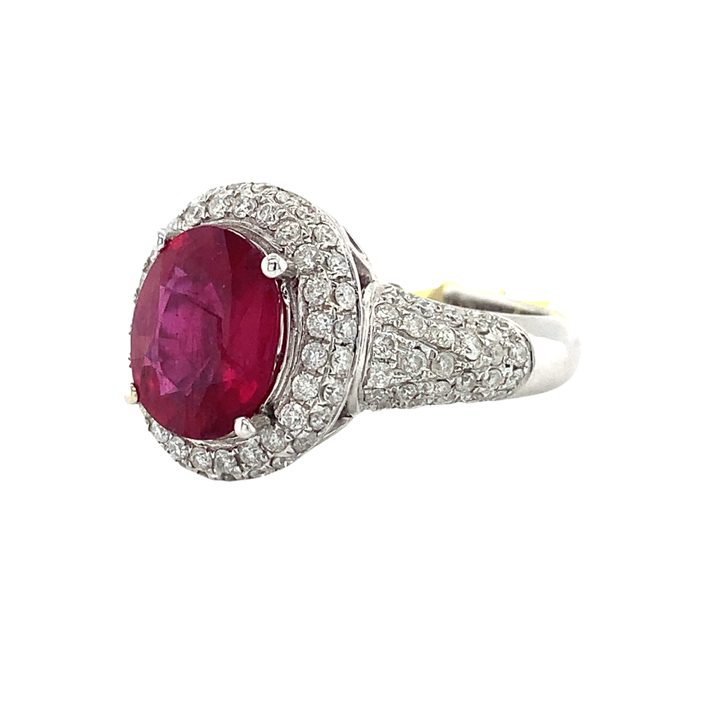 14KW Ruby and Pavé Diamond Halo Ring