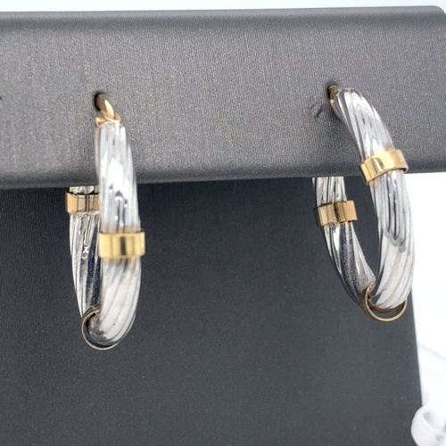 10kt White/Yellow Fancy Gold Hoops