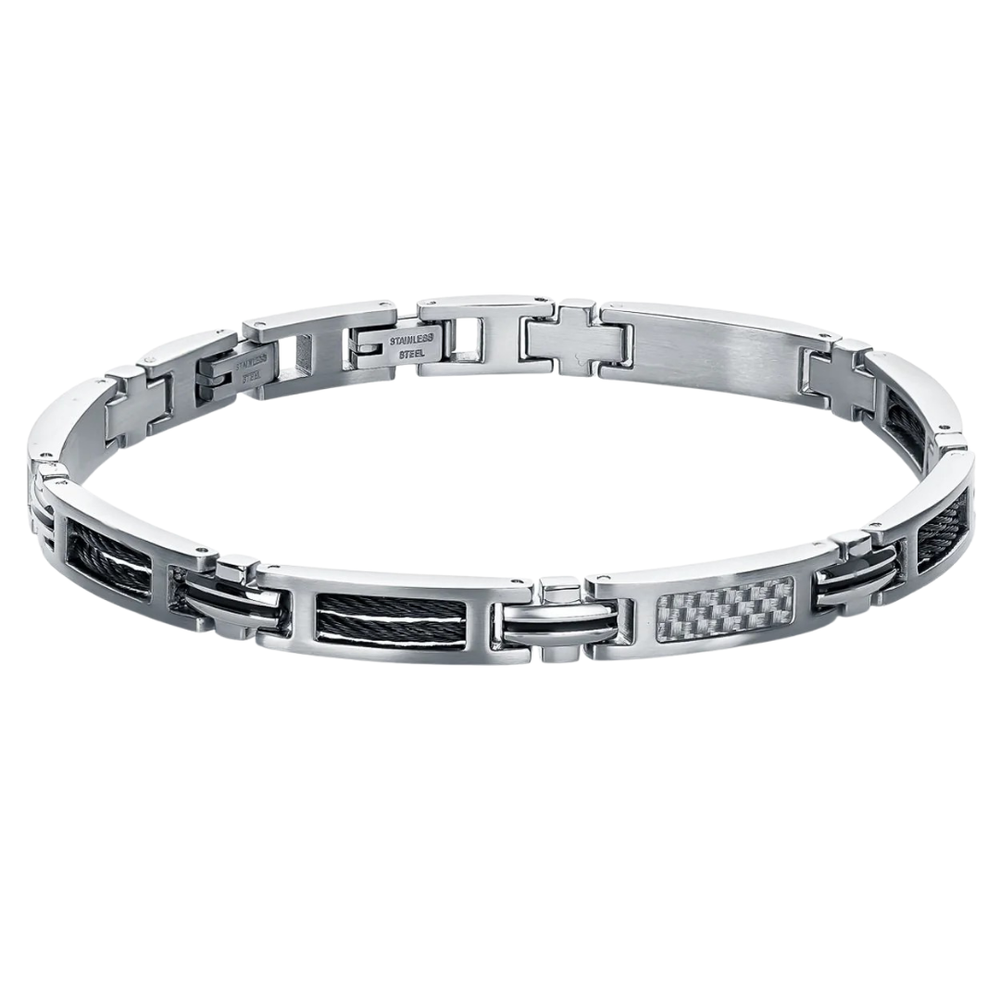 Italgem Stainless Steel Black Fibre Bracelet