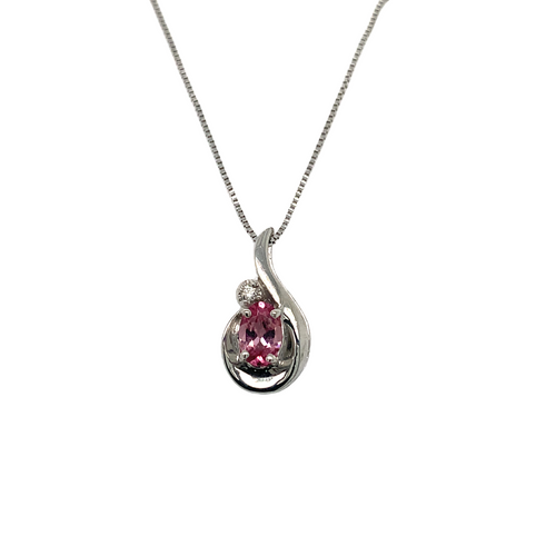 10K White Gold Pink Quartz and Diamond Accent Pendant