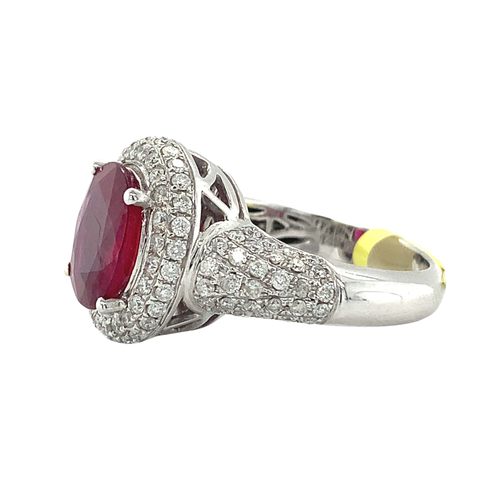 14KW Ruby and Pavé Diamond Halo Ring