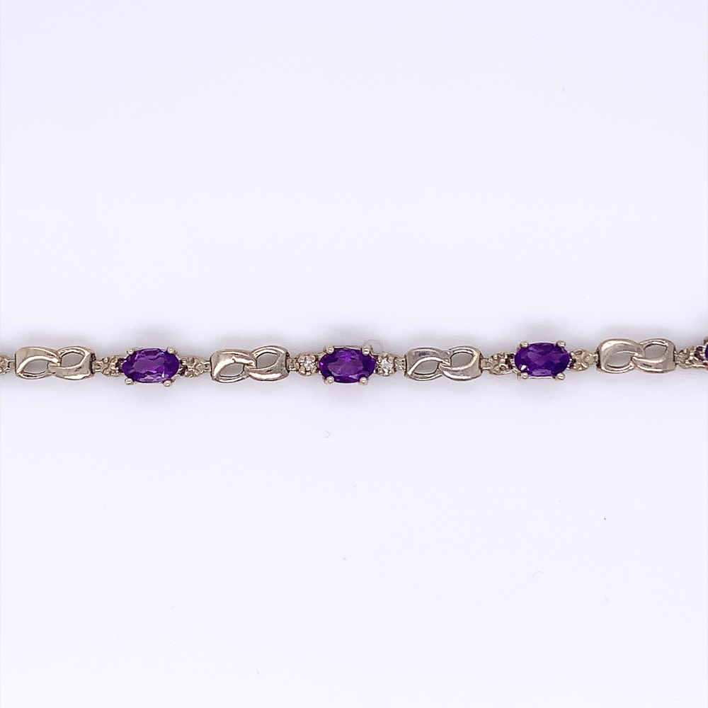 10kt White Gold Amethyst + Diamond Bracelet