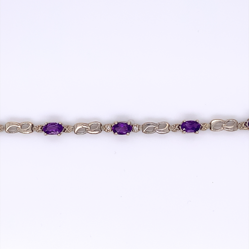10kt White Gold Amethyst + Diamond Bracelet