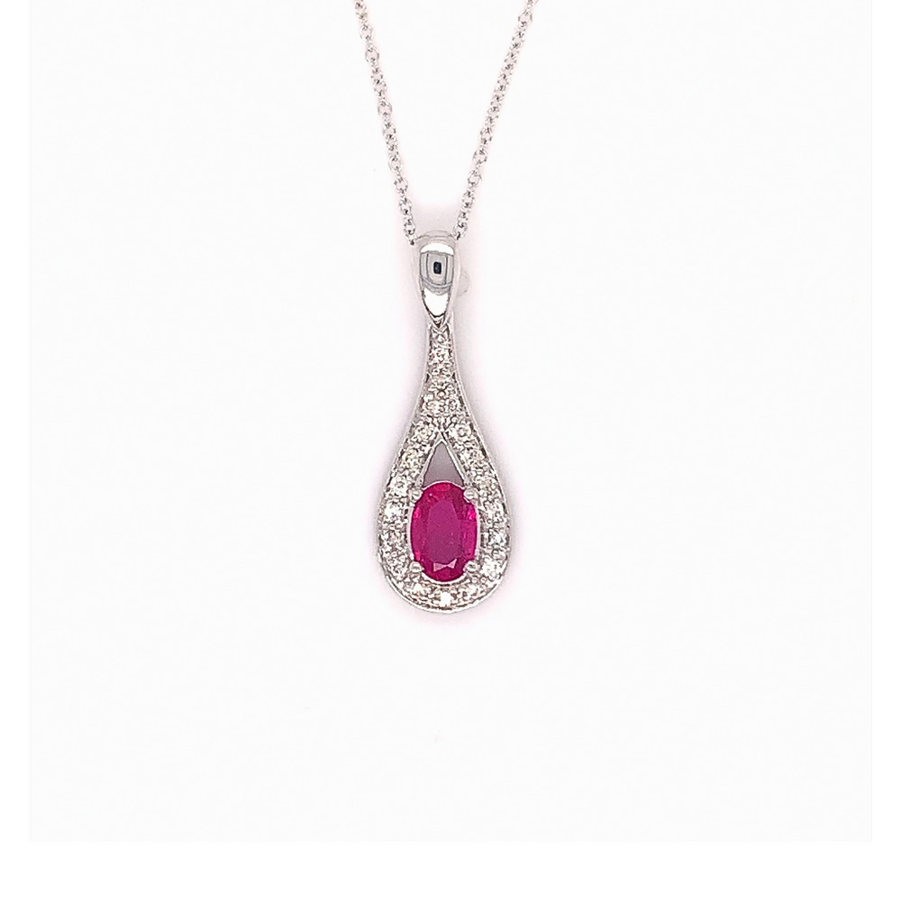 10kt White Gold  Ruby and Diamond Pendant