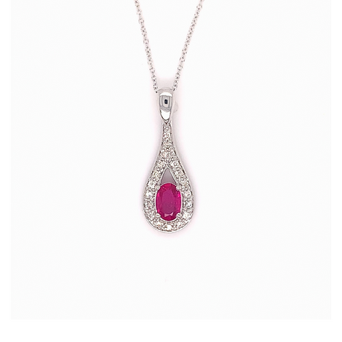 10kt White Gold  Ruby and Diamond Pendant
