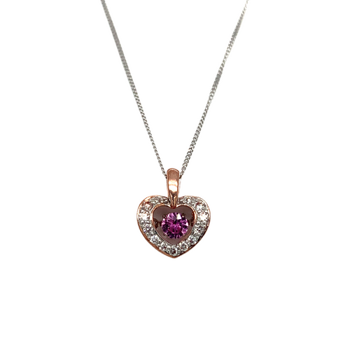 10K Rose Gold Pink Sapphire + Diamond Pendant