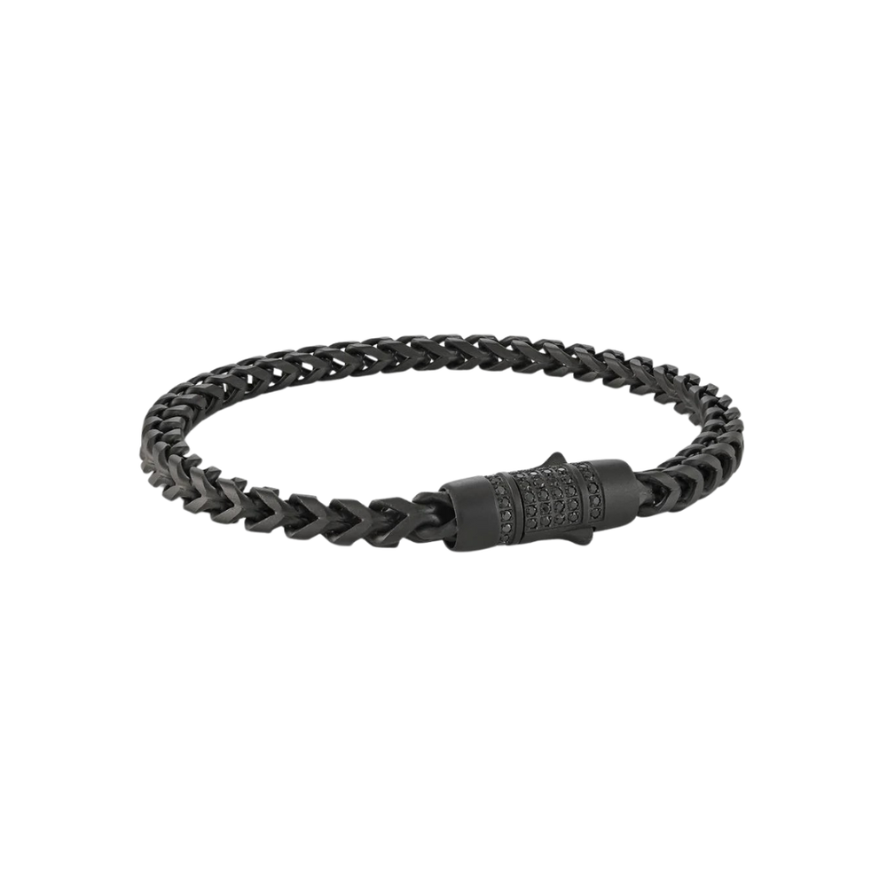 Italgem Stainless Steel Black Round Franco Bracelet with CZ