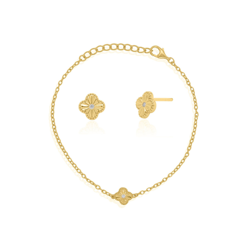 Gold Plated Sterling Silver CZ Clover Bracelet and Earrings - Special Price