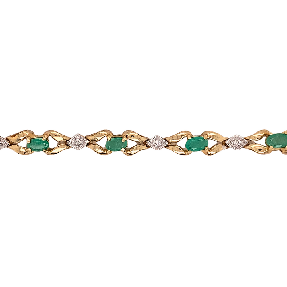 10kt Yellow Gold Emerald + Diamond Bracelet