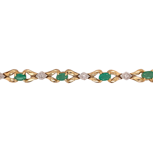 10kt Yellow Gold Emerald + Diamond Bracelet