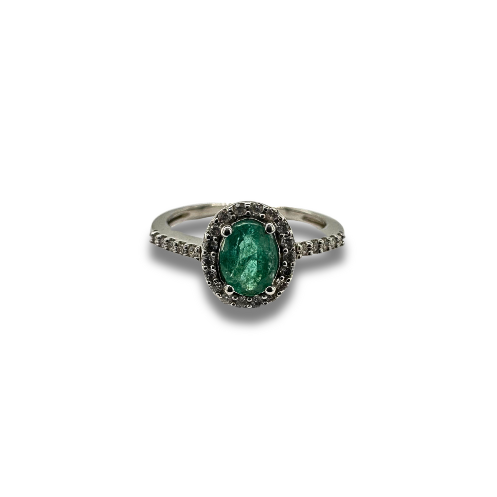 10KW Emerald and Diamond Halo Ring