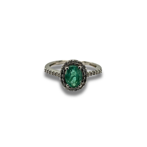 10KW Emerald and Diamond Halo Ring
