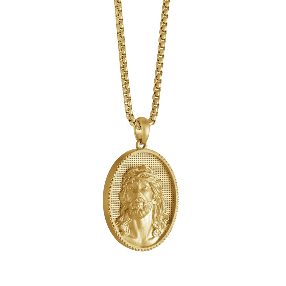 Italgem Stainless Steel Gold Plated Oval Jesus Necklace