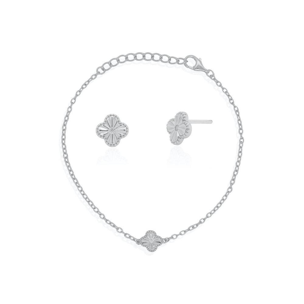 Sterling Silver CZ Clover Bracelet and Earrings - Special Price