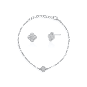 Sterling Silver CZ Clover Bracelet and Earrings - Special Price