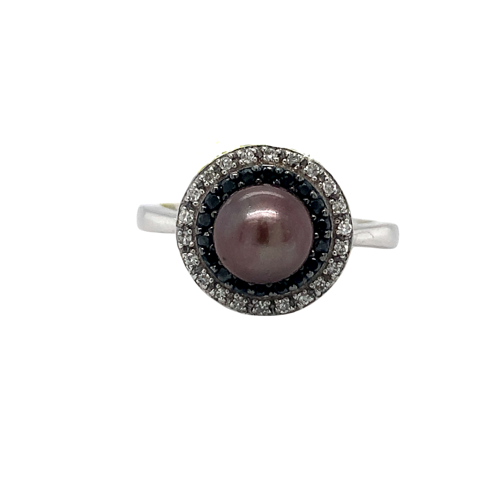 14kt White Gold 7mm Dark Pearl Diamond ring
