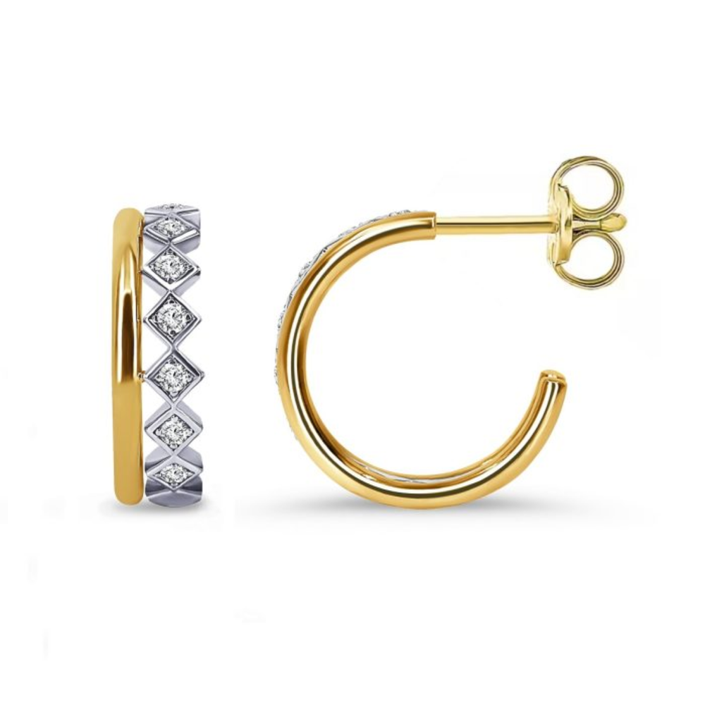 Gold Vermeil Sterling Silver .24TW Lab Grown Round Brilliant Stud Hoop Earrings