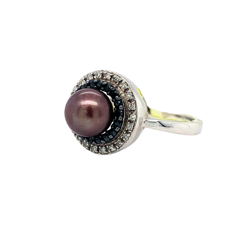 14kt White Gold 7mm Dark Pearl Diamond ring