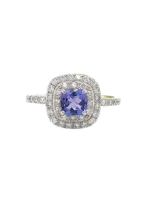 14kt White Gold Tanzanite + Diamond Ring