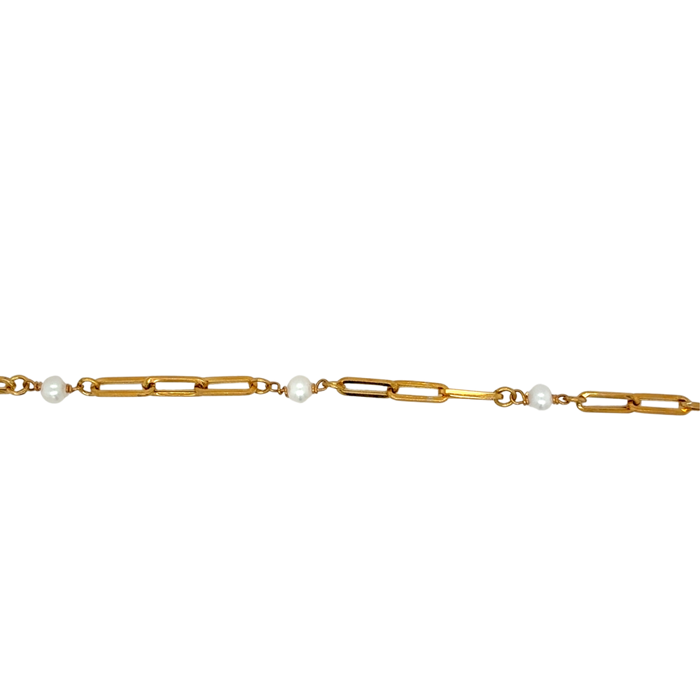 10kt Yellow Gold 18" Paperclip + Pearl 3mm Chain