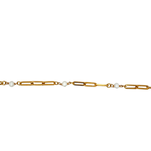 10kt Yellow Gold 18" Paperclip + Pearl 3mm Chain