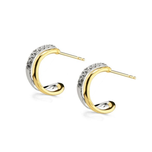 Gold Vermeil Sterling Silver .18TW Lab Grown Round Brilliant Stud Hoop Earrings