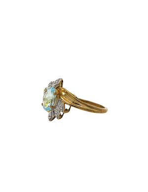 10kt Yellow Gold Oval Aquamarine Ring + Diamonds