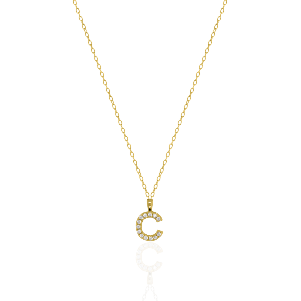 Sterling Silver Gold Plated CZ Pave Alphabet Necklace - Special Price