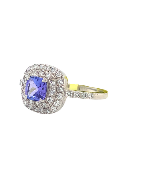 14kt White Gold Tanzanite + Diamond Ring