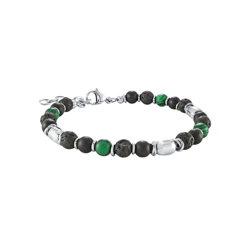 Italgem Stainless Steel Onyx Lava Bead Bracelet