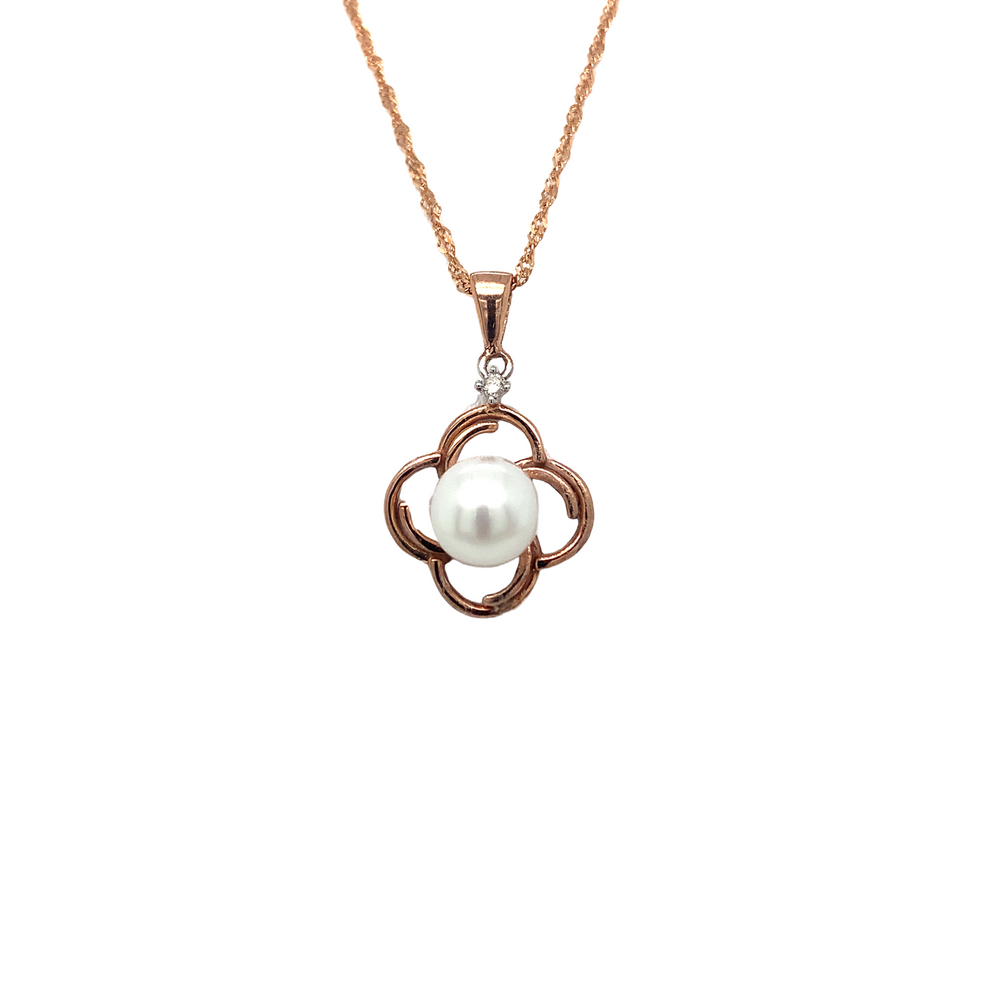 10K Rose Gold Pearl pendant + Diamond