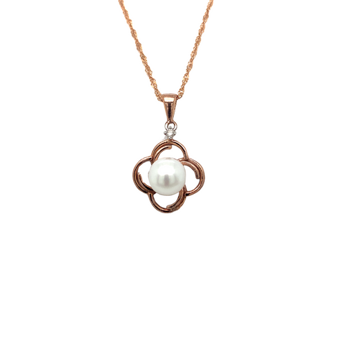 10K Rose Gold Pearl pendant + Diamond