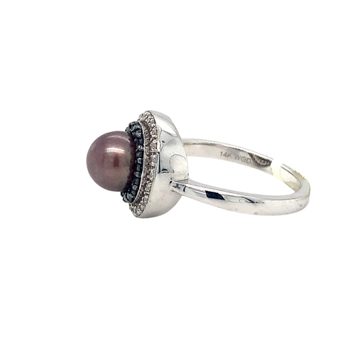 14kt White Gold 7mm Dark Pearl Diamond ring