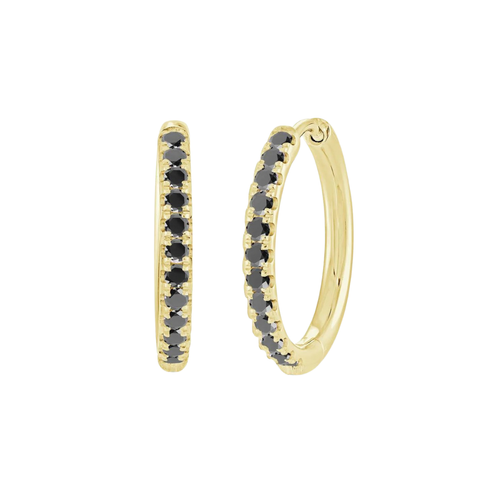 Italgem Stainless Steel Gold Plated Black CZ Hoop Earrings