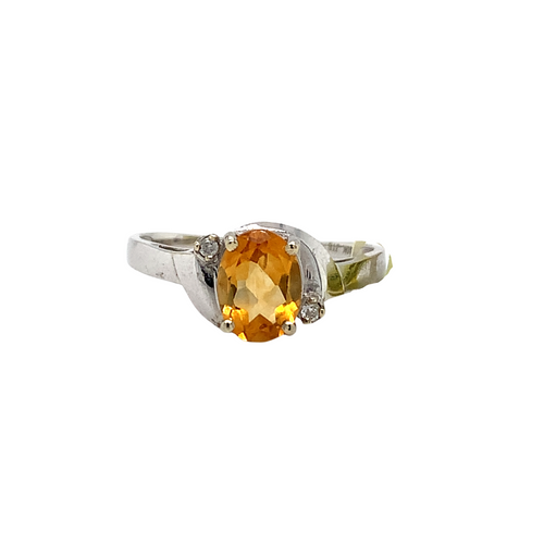 10kt White Gold Citrine + Diamond ring