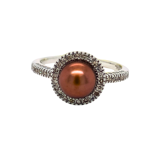 10K white Gold Pearl Diamond ring