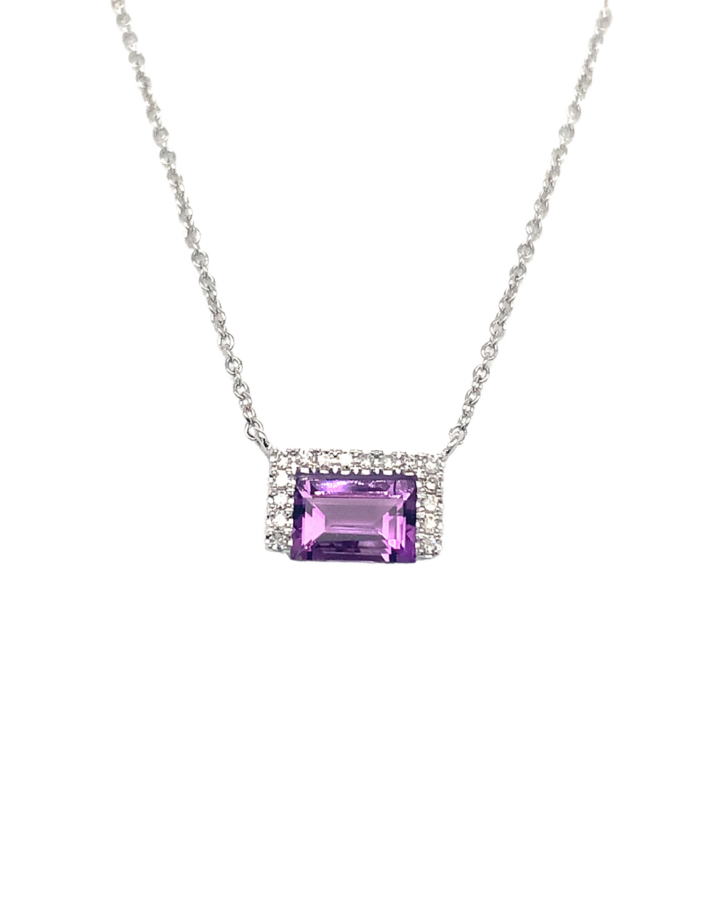 14K White Gold Amethyst and Diamond Pendant