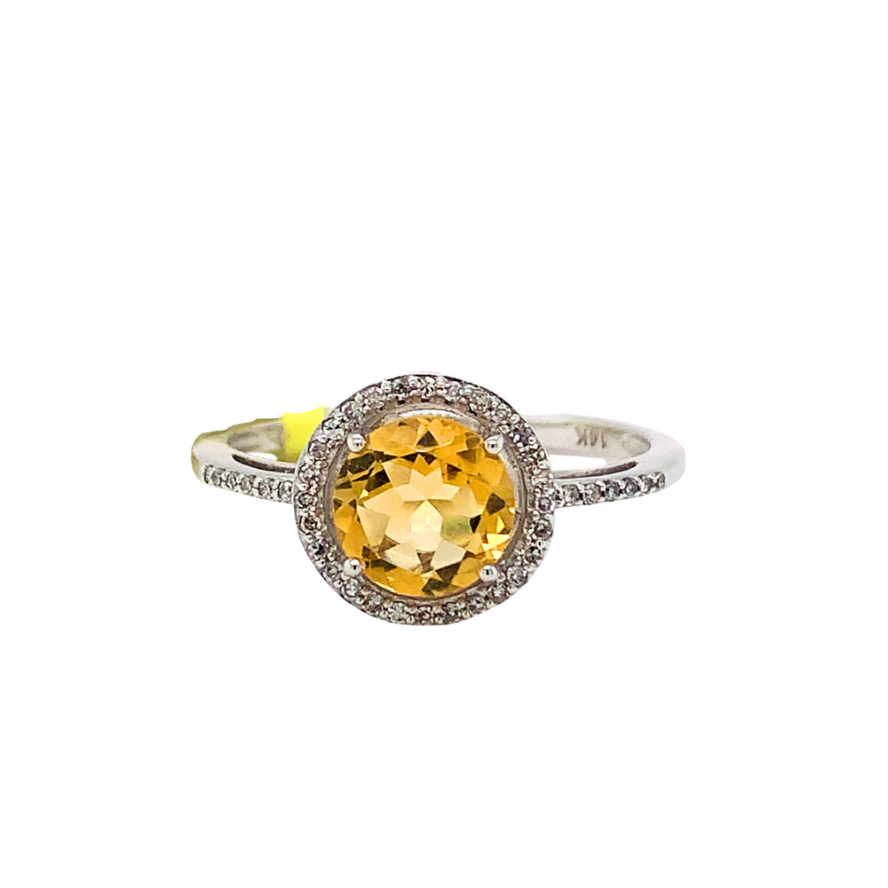14kt White Gold Citrine + Diamond ring