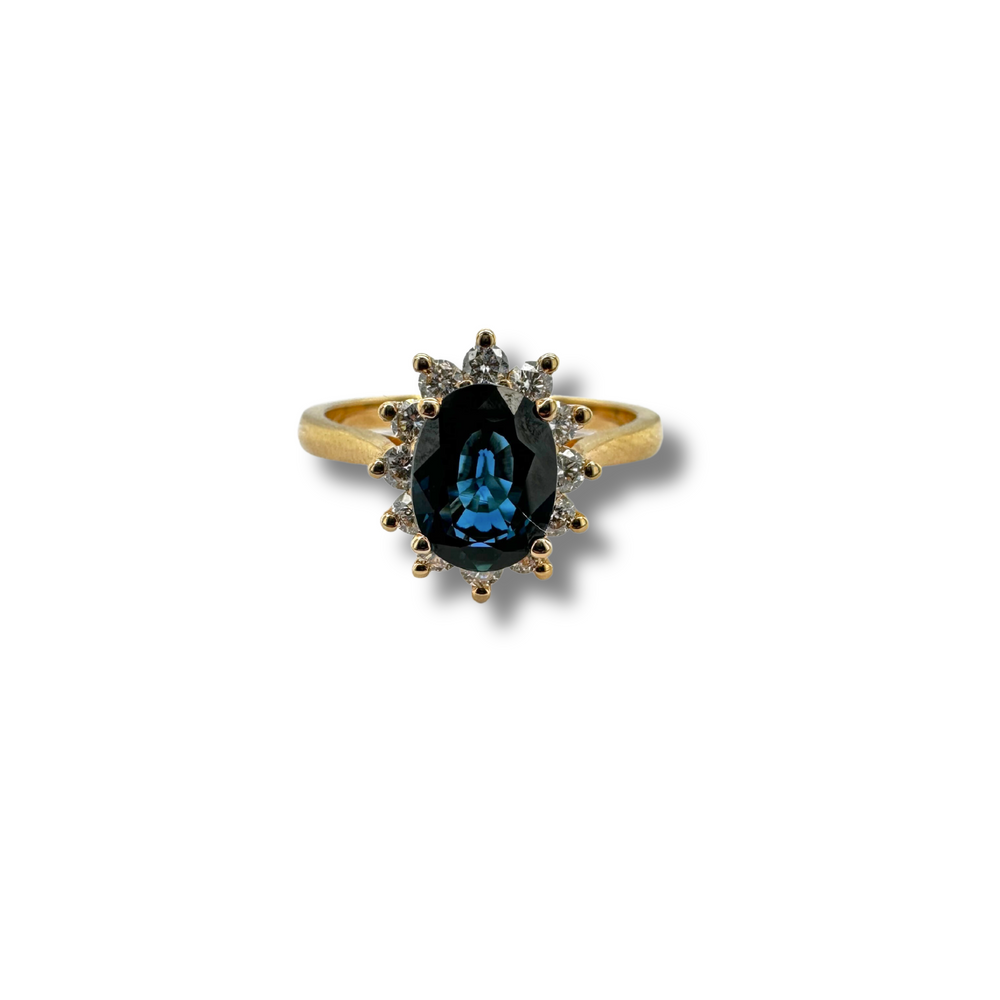 14KY Blue Sapphire and Diamond Halo Ring