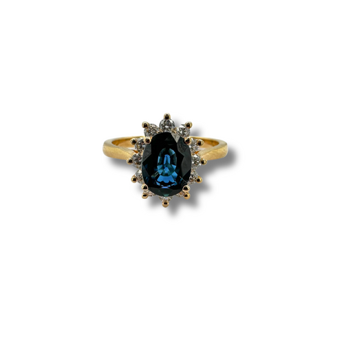 14KY Blue Sapphire and Diamond Halo Ring