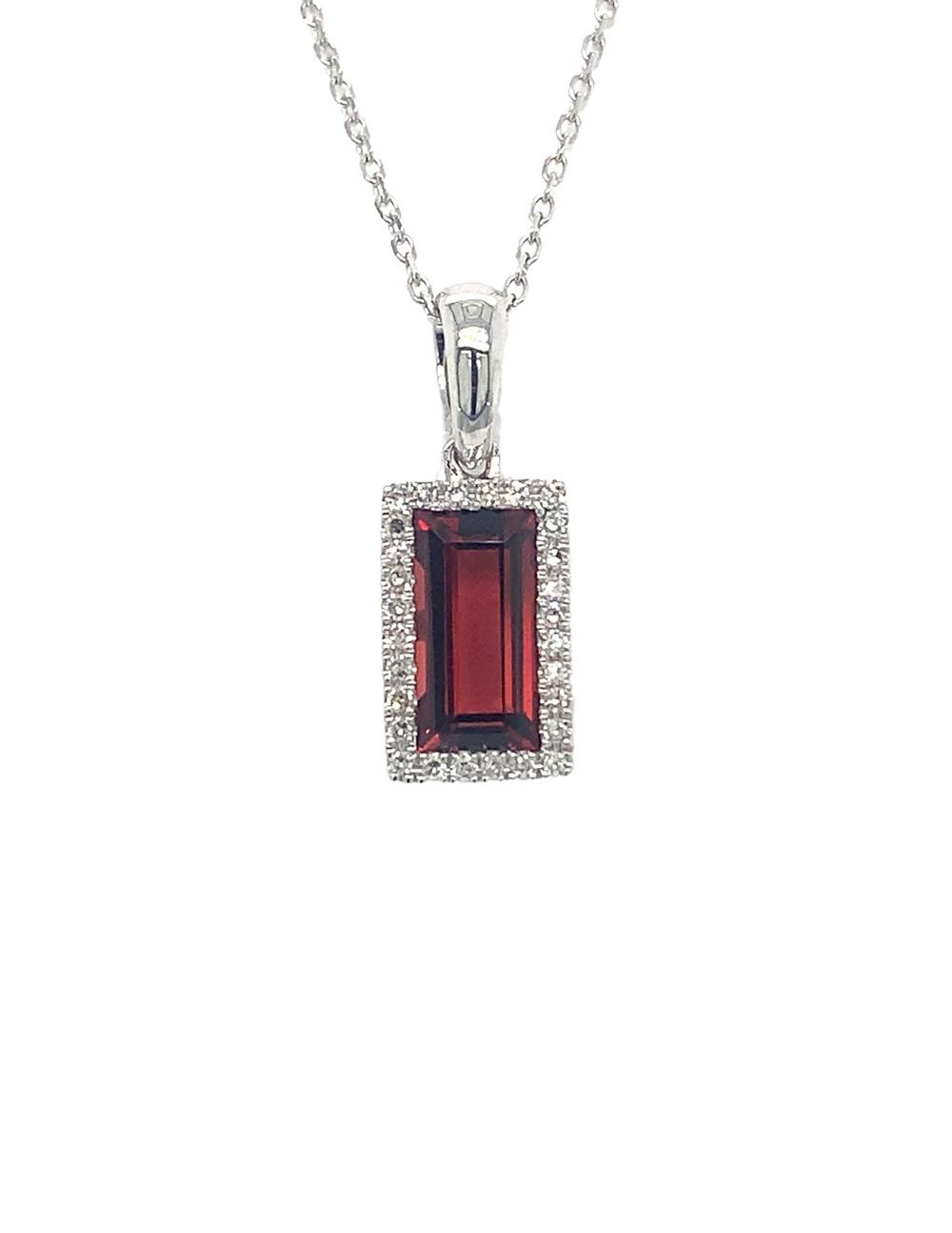 14KT White Gold Garnet & Diamond Pendant