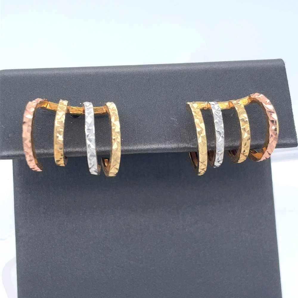 10kt Tri Gold  Fancy Hoops